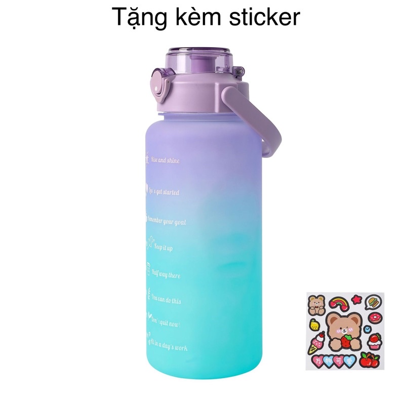 Bình đựng nước 2 lít cao cấp có vạch báo giờ kèm ống hút thiết kế chống tràn