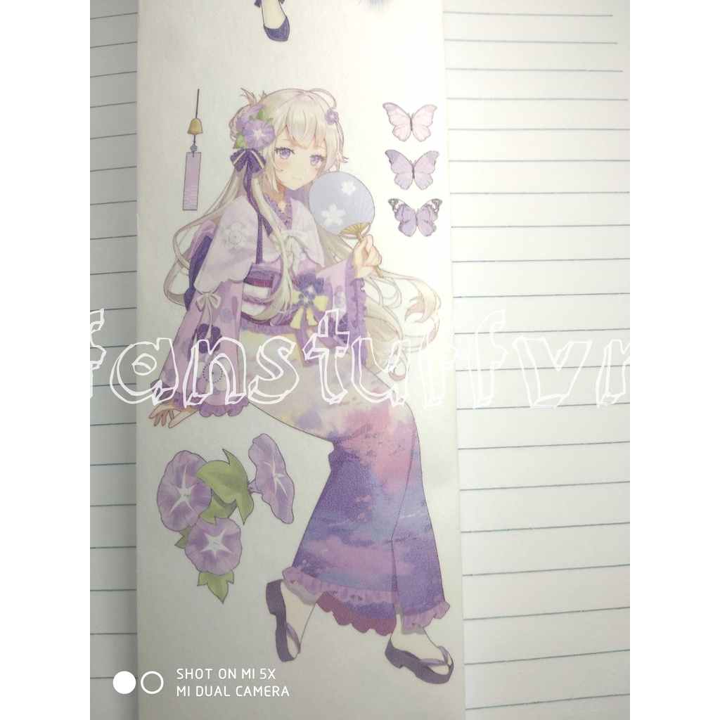 Hình dán siêu dính ảnh cô gái mặc kimono trang trí sổ vở hộp bút nhật ký Diy Fanstuff Shop 1k
