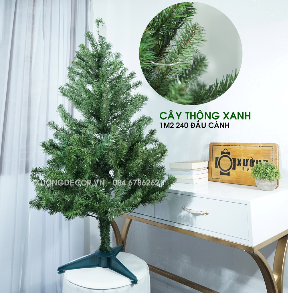 Cây Thông Noel 1m2 và 90cm Đầu Tròn 2 Loại Lá, Hàng Loại Đẹp Tặng Kèm Phụ Kiện