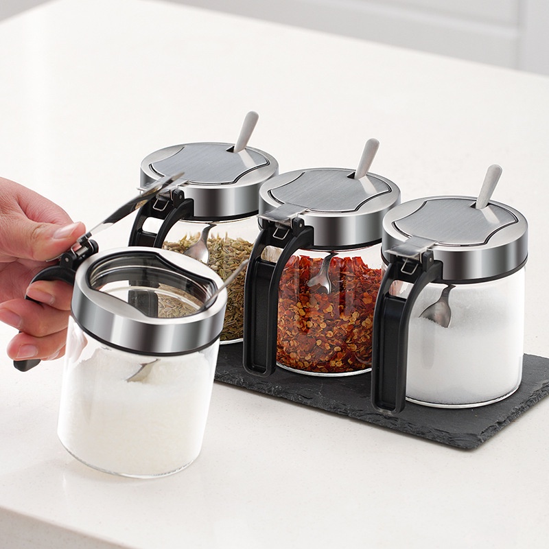 Hũ Đựng Gia Vị 450ML Thủy Tinh Cao Cấp Borosilicate Có Nắp Bật Tiện Lợi [Tặng kèm muỗng gia vị inox 304]