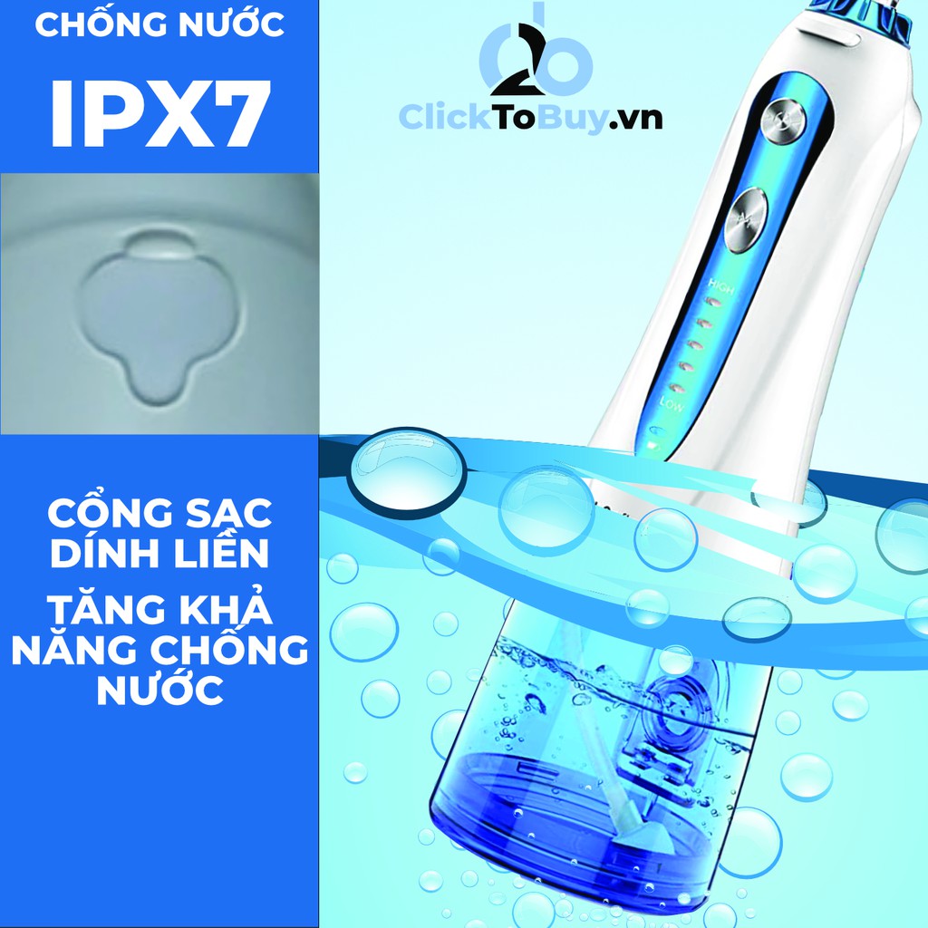 Tăm nước cầm tay H2ofloss HF9P. Dụng cụ vệ sinh răng miệng hoàn hảo tặng kèm củ sạc nguồn thấp