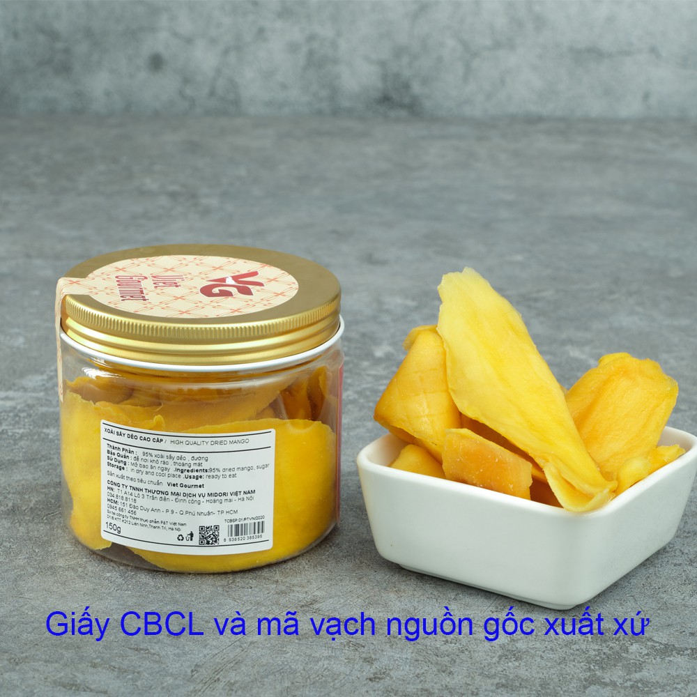 Xoài sấy dẻo hàng xuất khẩu VIETGOURMET, Trái cây sấy dẻo nguyên vị chua ngọt, đặc sản Việt Nam ăn vặt mẹ bầu healthy