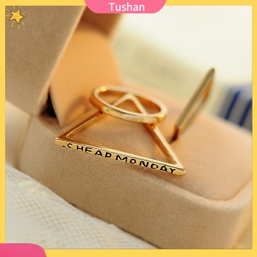 Set 3 nhẫn đeo tay kim loại đính đá dễ thương cho nữ