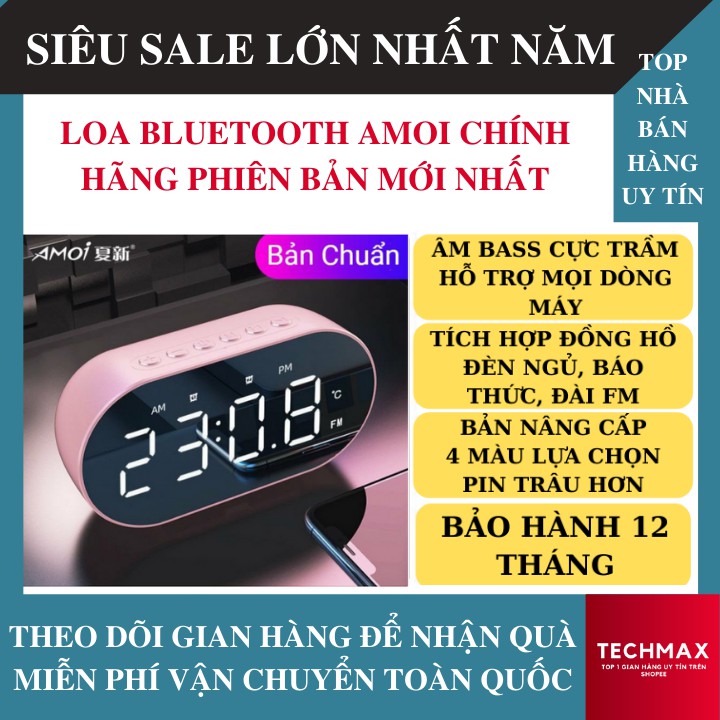 [ Sẵn 4 Màu ] Loa Bluetooth Mini Amoi Phiên Bản Mới Nhất Kiêm Đồng Hồ, Gương, Đo Nhiệt Độ, Đài FM - Loa Đồng Hồ