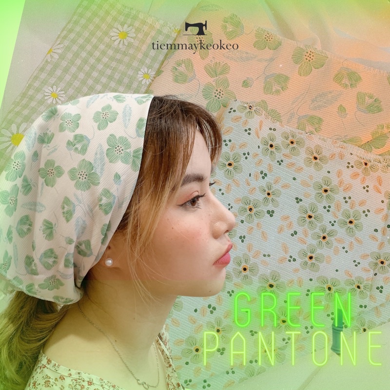 KHĂN BANDANA TONE XANH LÁ |GREEN SUMMER BANDANA | CHẤT LIỆU COTTON MỀM MẠI HOẠ TIẾT HOA LÁ MÙA HÈ SIÊU XINH KT50X50CM