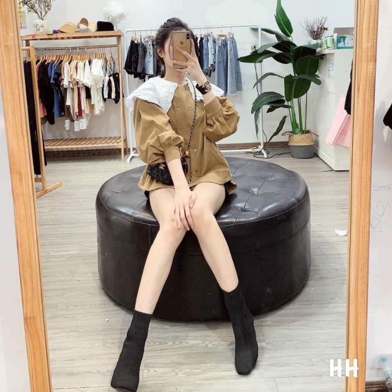 Áo sơ mi cổ sen tầng