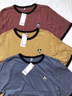 Áo thun sọc lửng thêu mickey VNXK