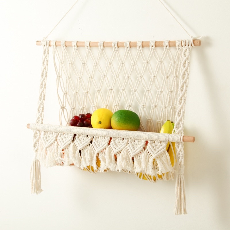 Túi lưới treo tường đựng thú bông, vật dụng trang trí,túi treo macrame sắp xếp đồ đạc gọn gàng.