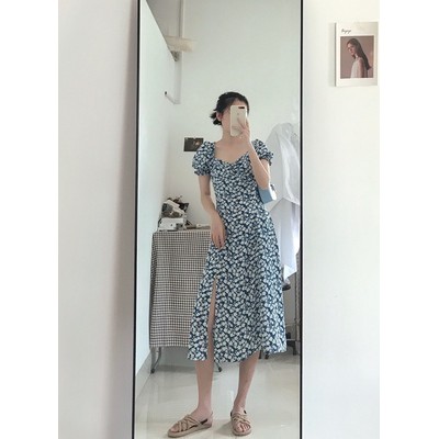 Đầm vintage đầm hoa blackpink jisoo Hàn Quốc vocation Maxi Dresses