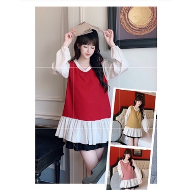 Áo bầu tay dài giả hai lớp phong cách Hàn Quốc sang chảnh dành cho mẹ bầu