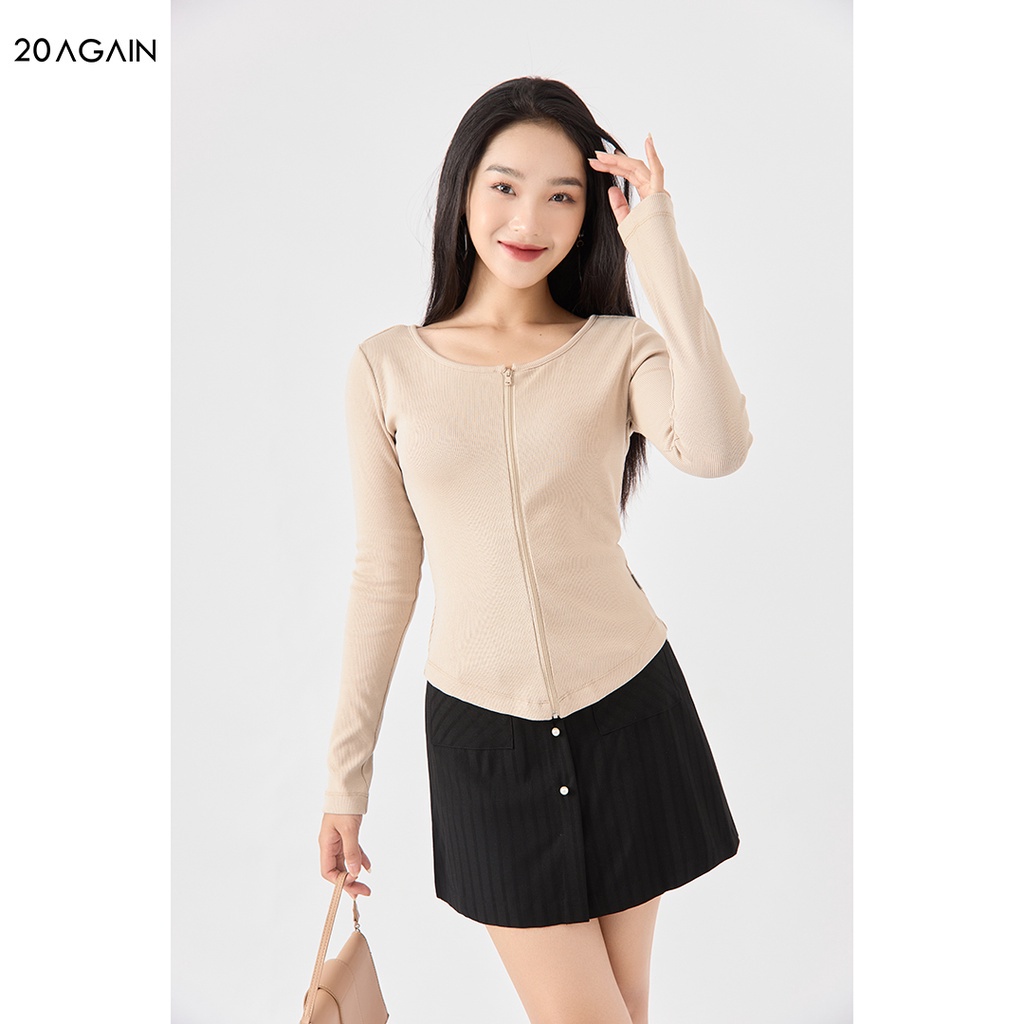 Áo phông nữ dài tay cổ tròn 20AGAIN, khóa kéo thân trước, trẻ trung ATA2013 - HÀNG MỚI VỀ