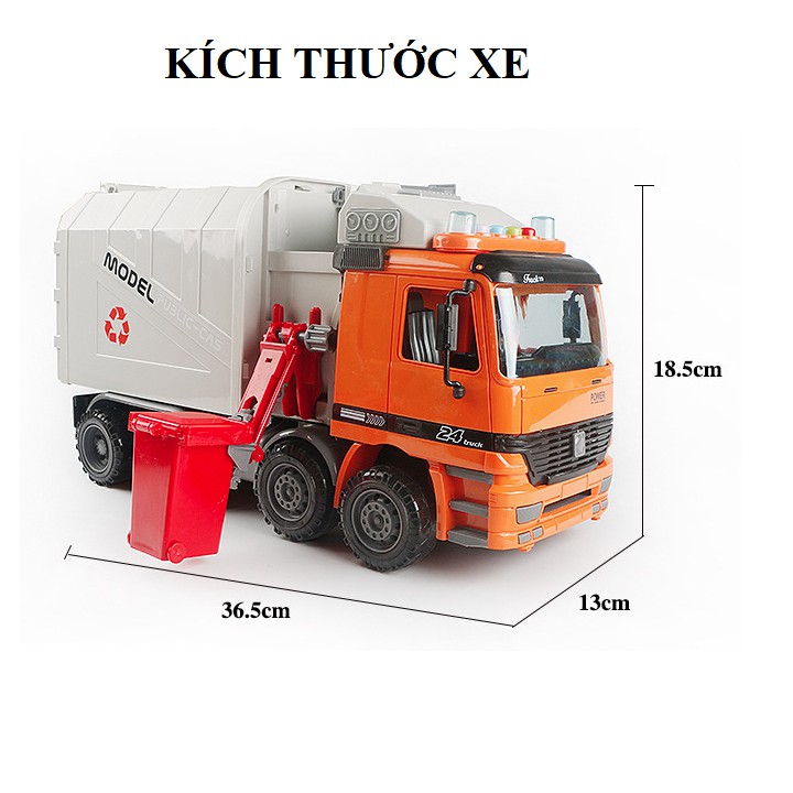 Xe rác có tay quay mô hình cỡ lớn đồ chơi trẻ em tỉ lệ 1:10