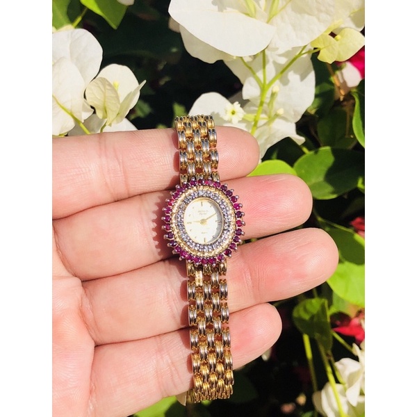 ⌚⌚-  Đồng hồ dây kim loại nữ mặt hoa đính đá hiệu Helene de Michel máy thuỵ sỹ đẹp độc đáo