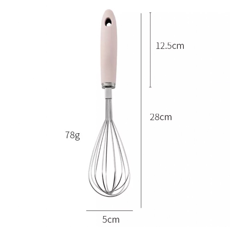 Phới lồng inox đánh trứng cán nhựa màu hồng 32cm