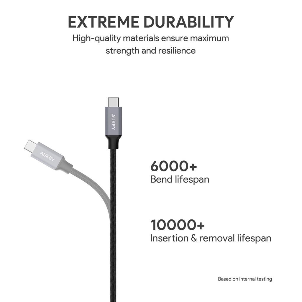 Cáp sạc nhanh AUKEY CB-CD2 Dây sạc type C 3A USB3.0 5Gbps 1m cho Samsung Xiaomi MacBook Nintendo Switch Android