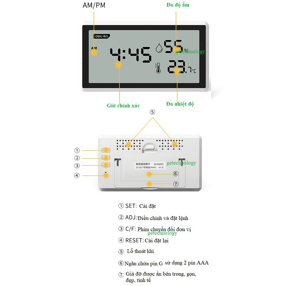 Đồng hồ đo nhiệt độ và độ ẩm - Hãng DELI bảo hành 6 tháng