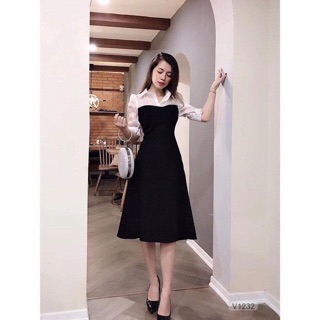Bán sỉ Đầm phối cổ sơ mi dáng xoè