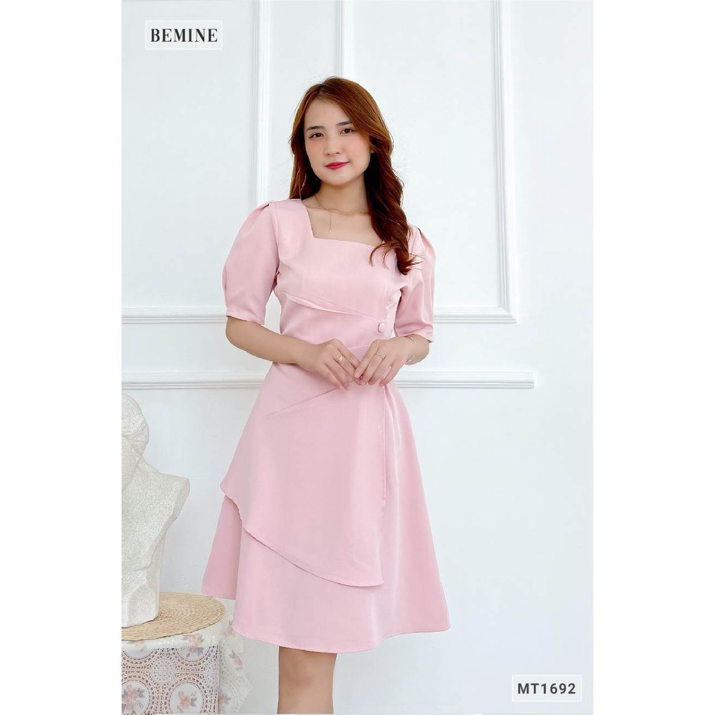 Đầm xếp ly 3 cúc vạt tùng BEMINE MT1692HONG | BigBuy360 - bigbuy360.vn