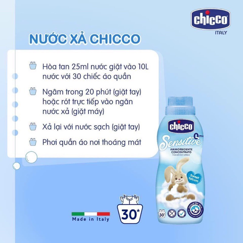 NƯỚC GIẶT CHICCO KHÁNG KHUẨN &amp; NƯỚC XẢ CHICCO CHO DA NHẠY CẢM 0M+