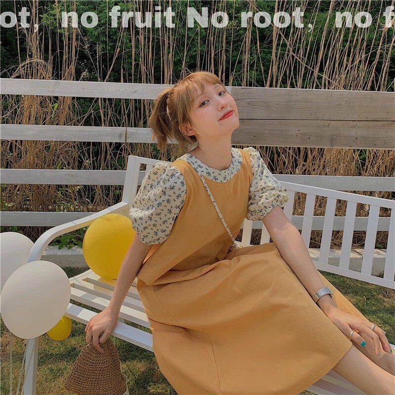 ĐẦM YẾM ULZZANG- MAY PHỐI LIỀN ÁO HOA NHÍ + TÚI ĐEO CỰC KUTE