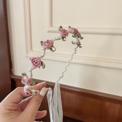 ✨✨Dây Cột Tóc Hoa Hồng Đính Ngọc Trai Nhân Tạo Phong Cách Hàn Quốc