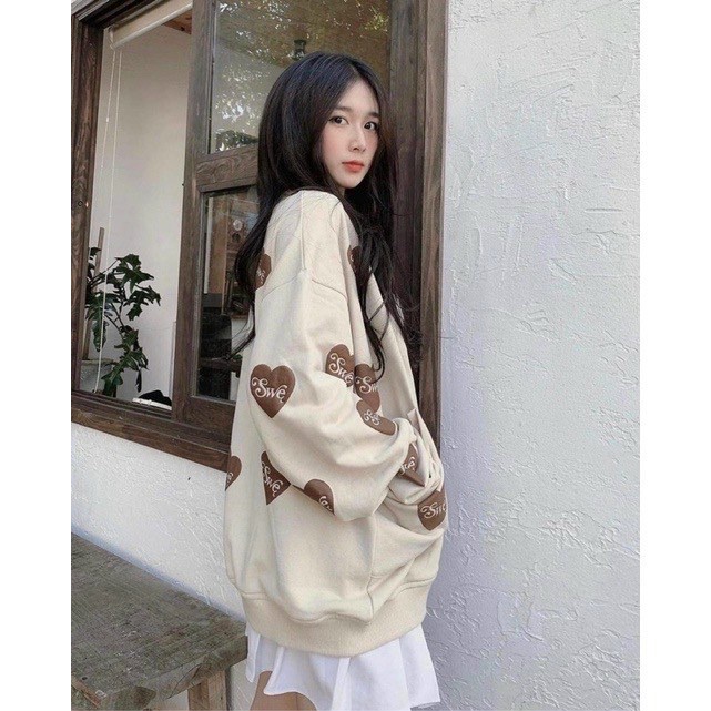 Áo Khoác Cardigan, Áo Khoác Nỉ 2 Túi Sỏ Sành Điệu in Phối Hình Trái Tim Siêu Xinh.At