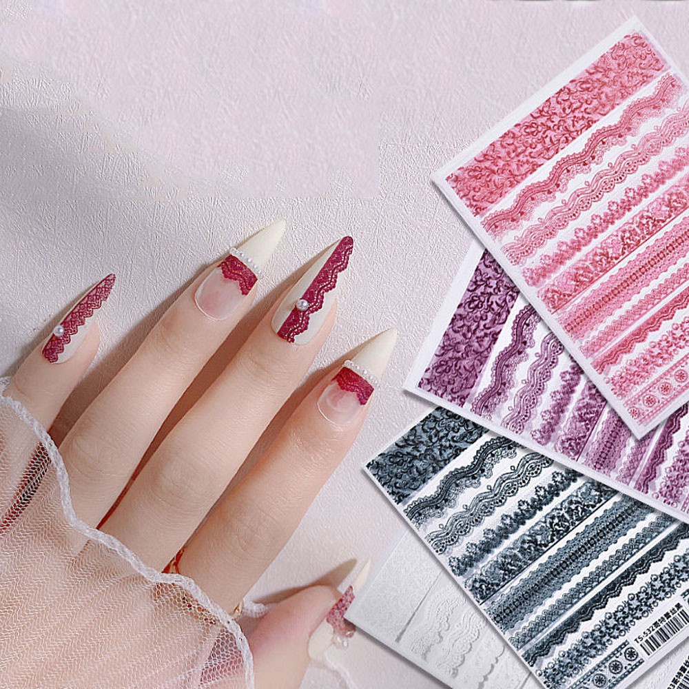 [Hàng mới về] Hình Dán Trang Trí Móng Tay Họa Tiết Ren 3D Phong Cách Gothic Thời Trang DIY