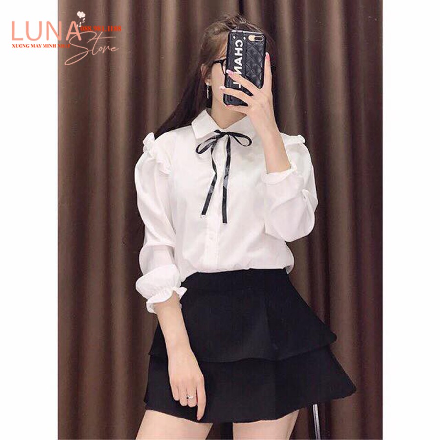 Chân váy xòe 2 tầng ngắn xếp ly sóng bồng có lót trong cá tính - Vải Umi màu Đen có giãn 4 chiều đi biển tiệc công sở