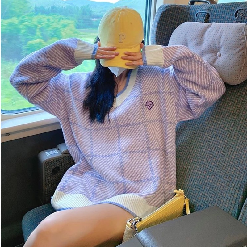 Áo Sweater Dệt Kim Cổ Chữ V Dáng Rộng Mềm Mại Thời Trang Mùa Thu Cho Nữ