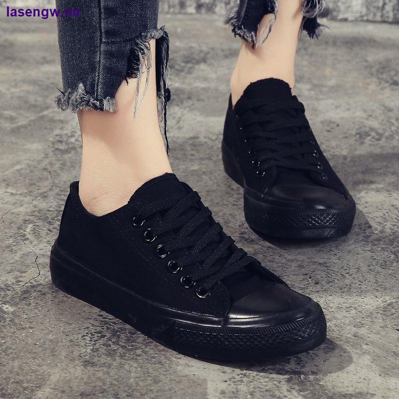 Giày Thể Thao Vải canvas Màu Đen Phong Cách Harajuku Hàn Quốc Thời Trang Mùa Hè 2021 Cho Nữ