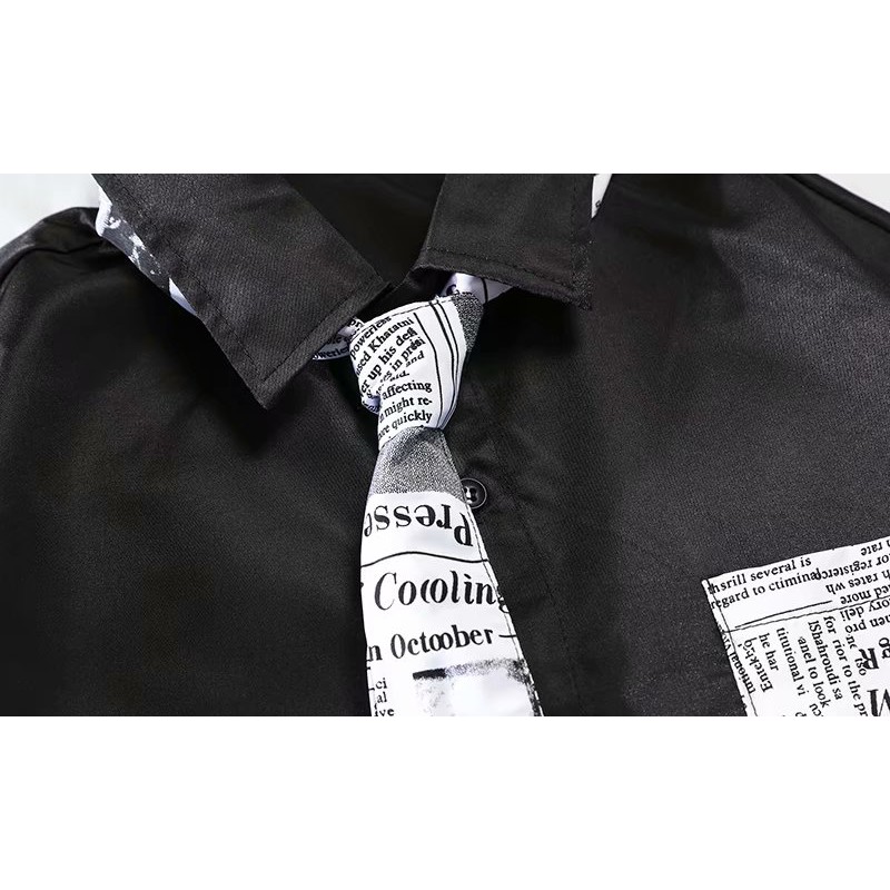 European and American style fashion newspaper printed long-sleeved shirt for men
