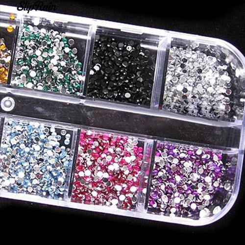 Hộp 1200 hạt Acrylic đính trang trí móng nhiều màu