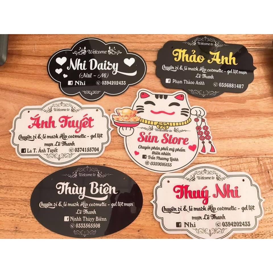 Bảng hiệu mica in hình con heo dễ thương - in thông tin shop - Free thiết kế theo yêu cầu