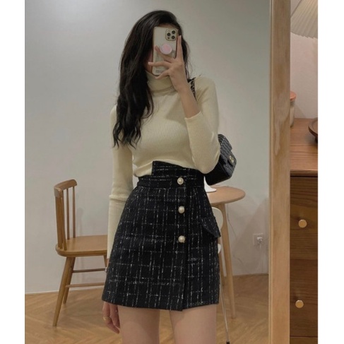 Chân váy dạ Tweed cạp lệch dáng chữ A | BigBuy360 - bigbuy360.vn