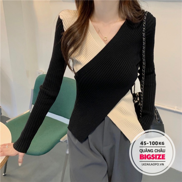 Áo len ⚡️𝐁𝐈𝐆𝐒𝐈𝐙𝐄⚡️ Áo sweater dệt kim nữ tăm ôm body Cổ Chữ V mùa thu hè Phong cách Hàn Quốc | BigBuy360 - bigbuy360.vn