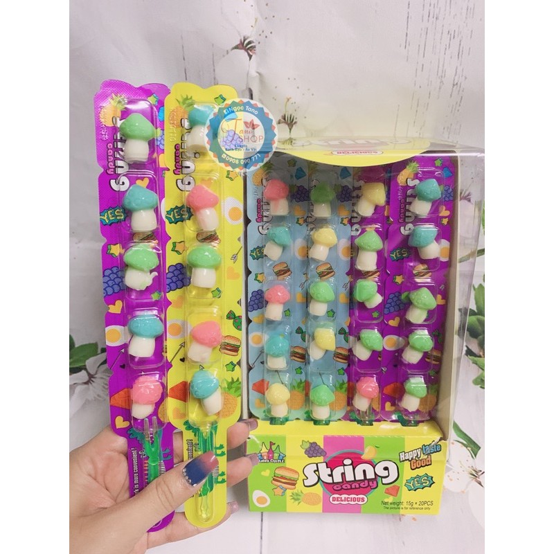 1 que kẹo dẻo xiên que hình sushi / trái cây - Hongkong, ăn vặt ngon rẻ TaNo