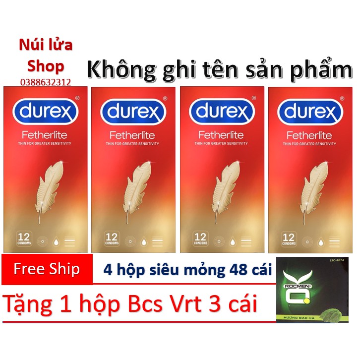 Combo 4 hộp Bao cao su SIÊU MỎNG Durex Fetherlite Tặng 1 hộp Vrt 3s - 51 cái