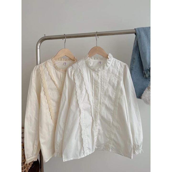 [ẢNH THẬT] Sơ Mi Cổ Ren Tiểu Thư Đi Học Công Sở Dáng Rộng Dễ Thương chất Đẹp Vintage
