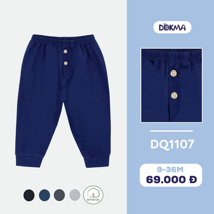 Quần dài cotton bo ống phối khuy cho bé DOKMA (DQ1107)