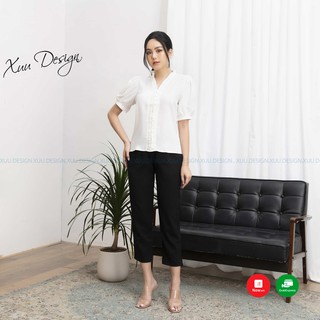 Áo sơ mi nữ công sở cộc tay chất lụa cổ V XUU DESIGN TK20.69