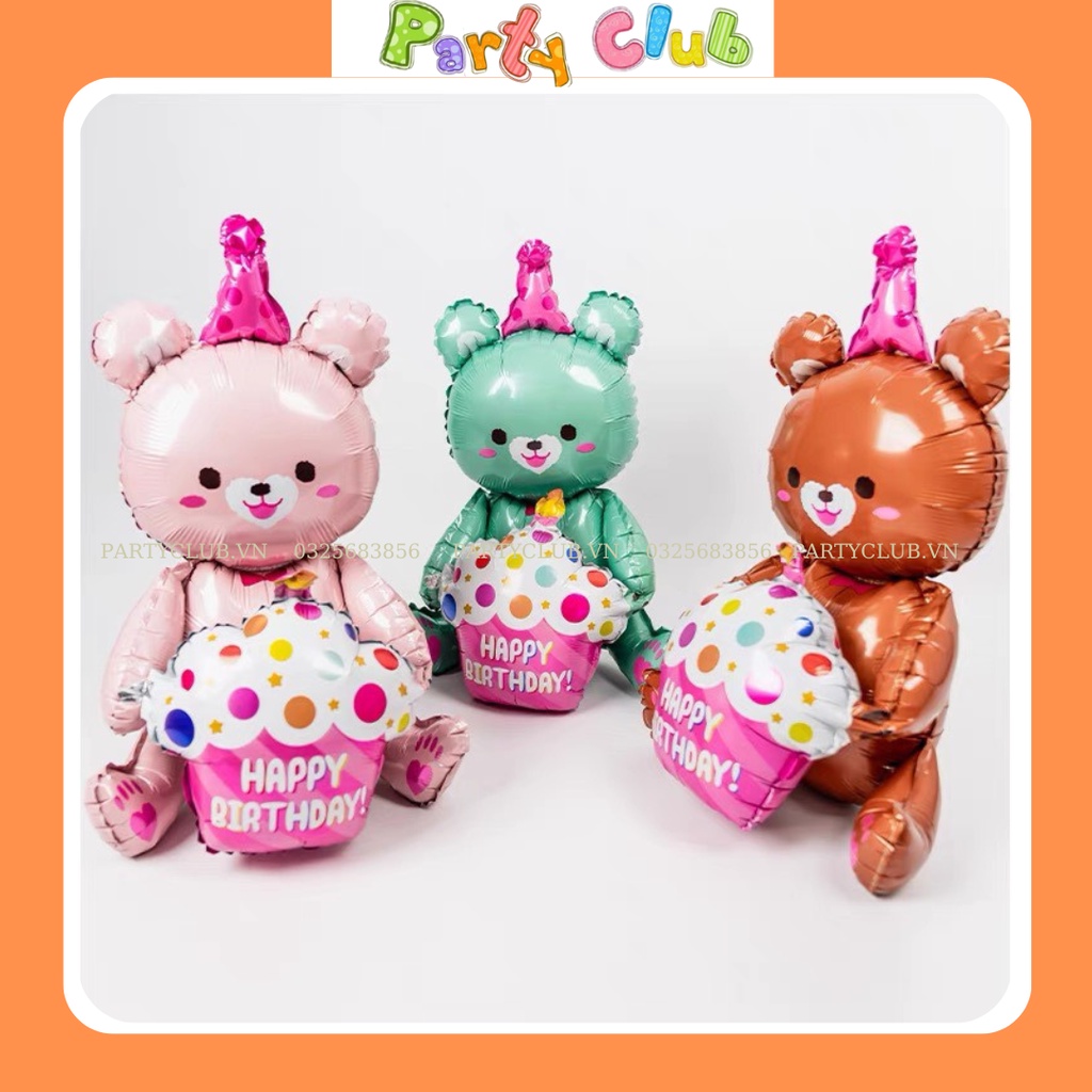 Bóng gấu ôm bánh kem trang trí sinh nhật