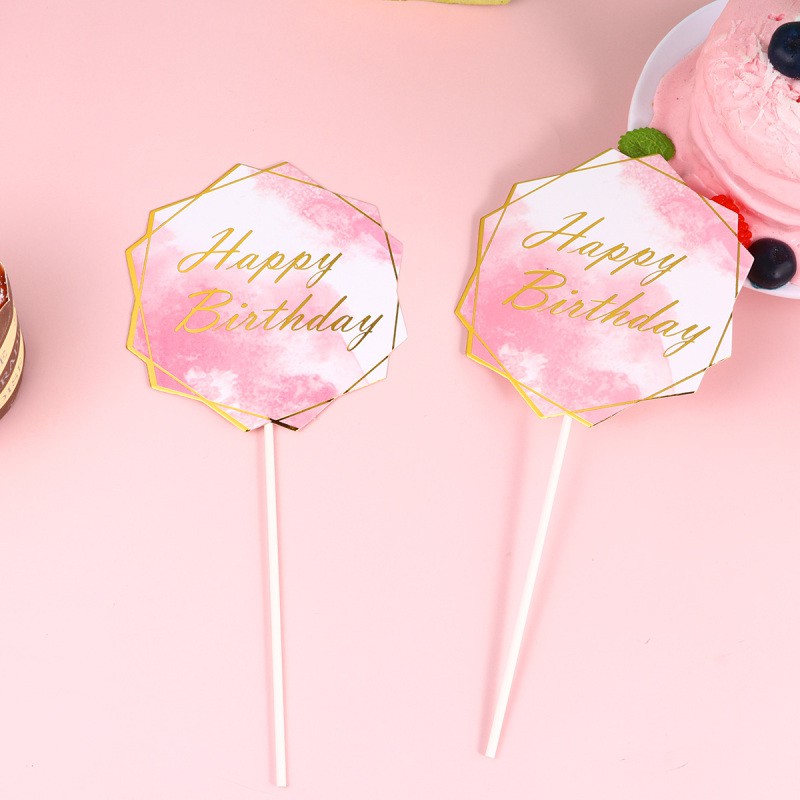 12 Chiếc Trang Trí Bánh Cupcake Hình Lục Giác Màu Hồng Dùng Cho Tiệc Mừng Em Bé