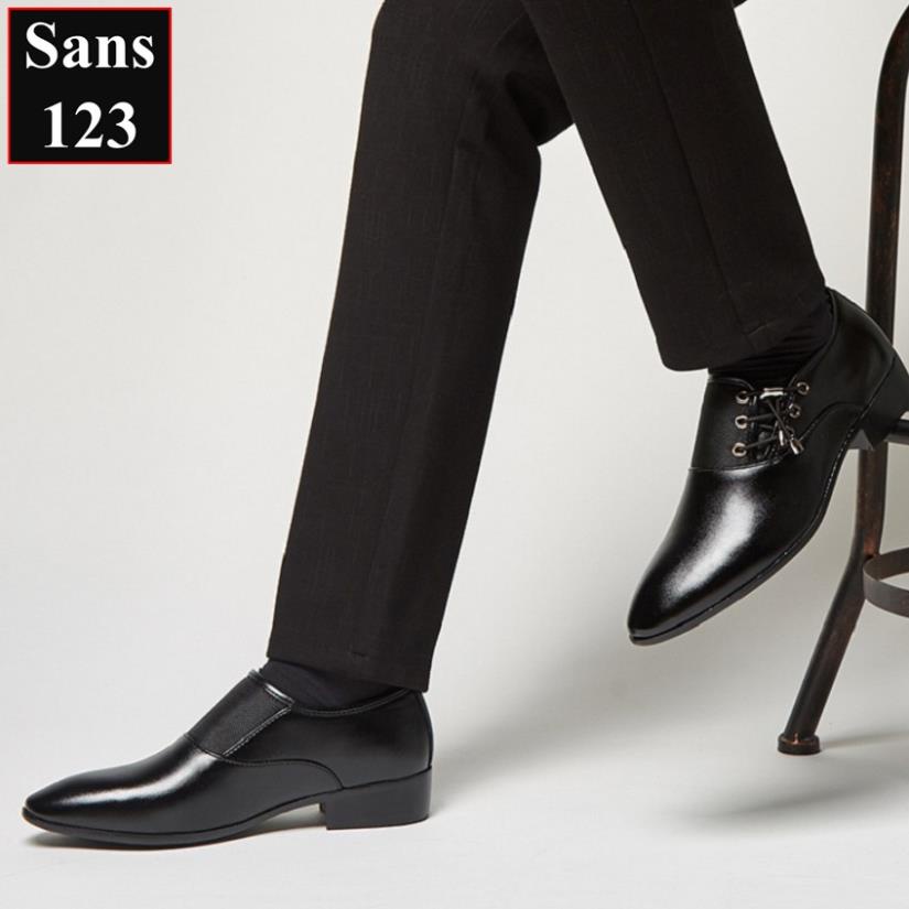Giày tây nam mũi tròn Sans123 giầy da công sở màu đen nâu vàng đẹp độc lạ cỡ size 37 38 39 40 41 42 43 44 45 46 47 48