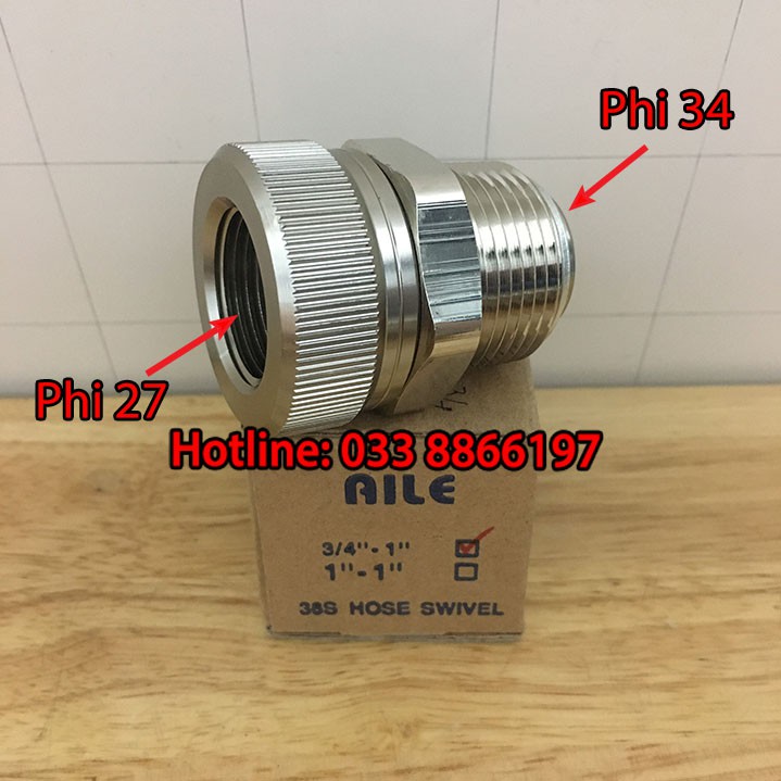 Khớp xoay ren phi 34 giảm phi 27 chuyên dùng trong xăng dầu