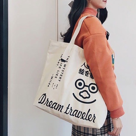 Túi Tote Vải Canvas Dream Traveler Nữ phong cách Ulzzang Có Khóa Kéo chất liệu dày dặn