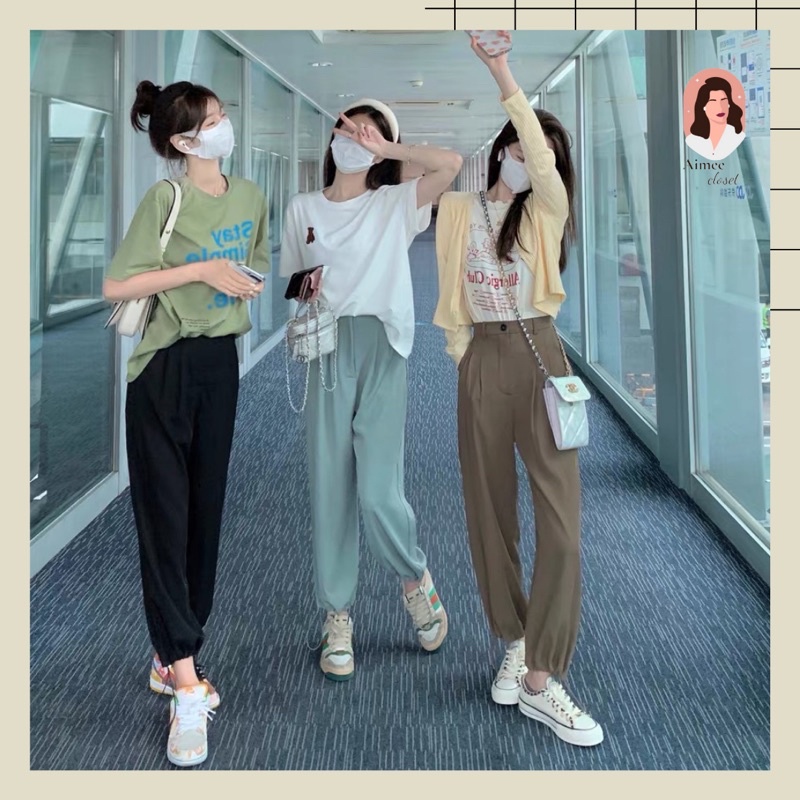 Quần Culottes Dáng Suông Ống Rộng Mặc 2 Kiểu Có Dây Bo Ống Điều Chỉnh Phong Cách Hàn Quốc Aimee Closet