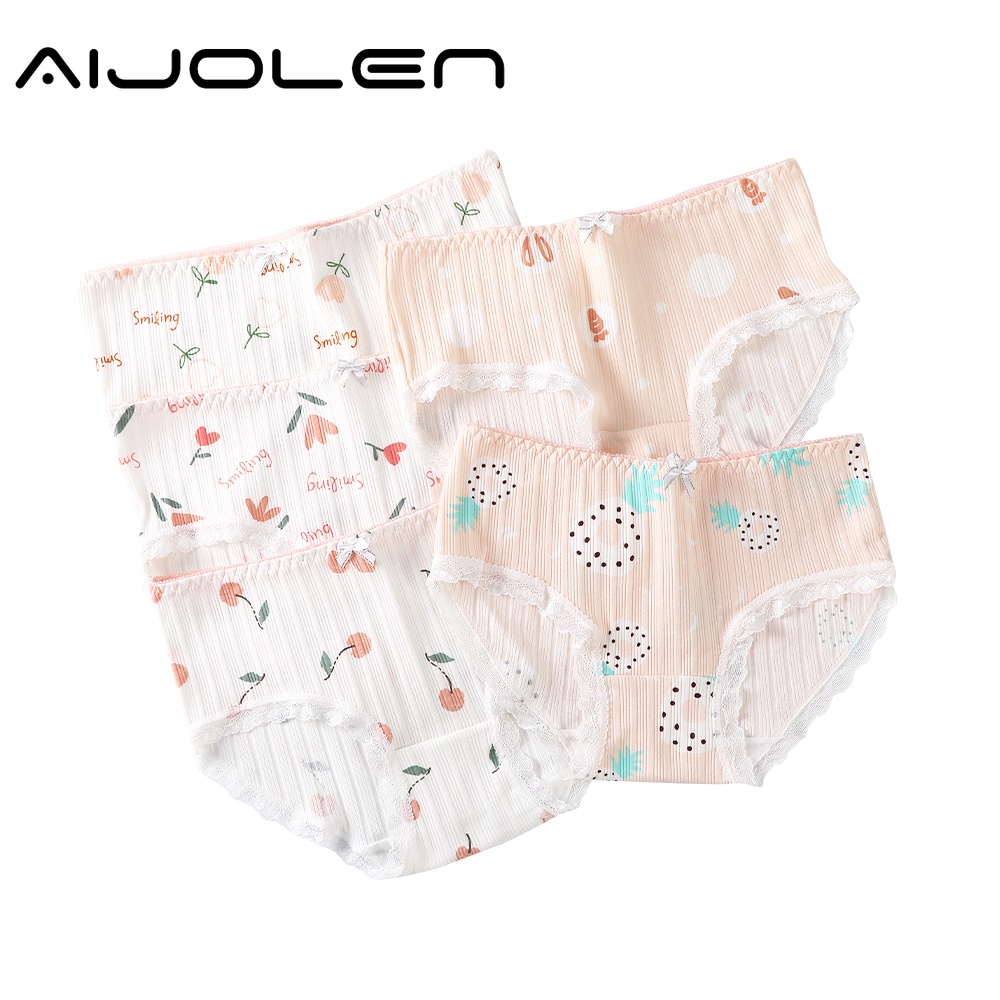 Quần lót AIJOLEN eo cao trung bình vải cotton thoáng khí không dấu vết in họa tiết đáng yêu cho nữ