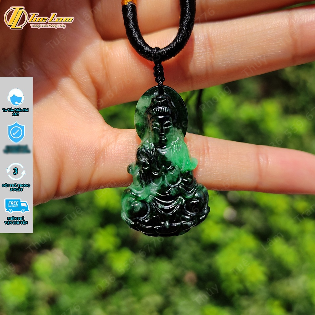 Mặt dây chuyền nữ mặt phật bà quan âm bồ tát sơn thủy xanh hợp mệnh bình an may mắn - Tuệ Lâm