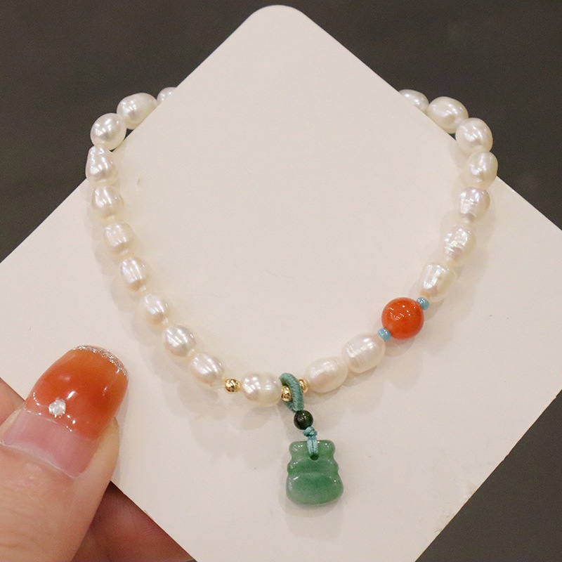 [Hàng Mới] Vòng Đeo Tay Đính Hạt Ngọc Trai Cầu May Mắn Cho Nữ