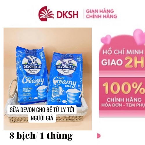 Sữa bột Devondale nguyên kem 1kg) Combo 8 bịch date 2-2023